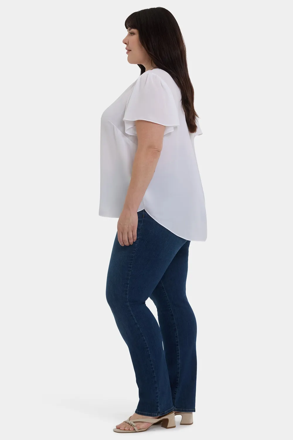 NYDJ Pleated Flutter Sleeved Bluse Optic White Plus Size