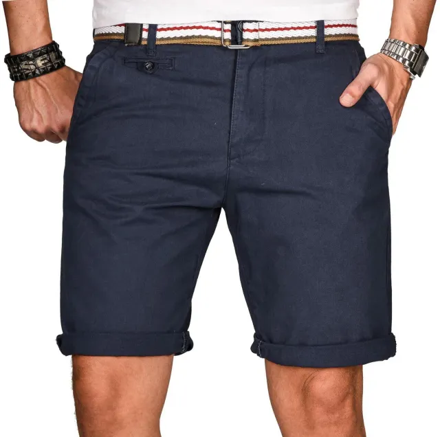 Alessandro Salvarini AS-096 Bermuda Shorts Weiß mit Gürtel Baumwolle