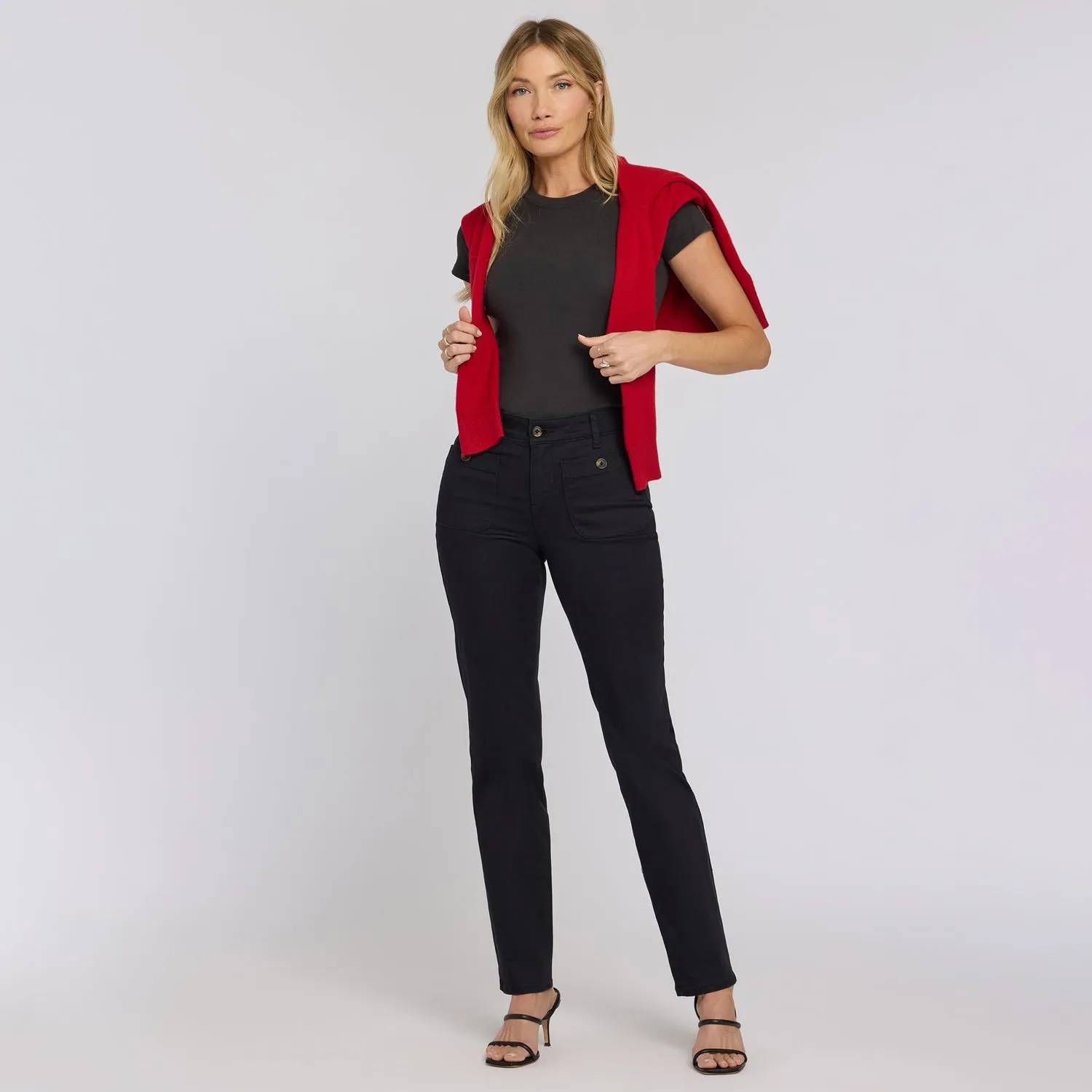 NYDJ Marilyn Straight Jeans Schwarz Patchpockets