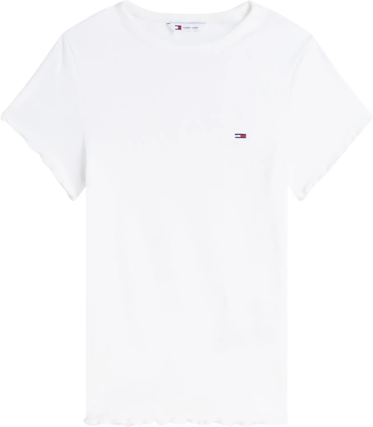 Tommy Jeans TJW Slim Lettuce Edge Rib SS T-Shirt Ecru Wellensaum