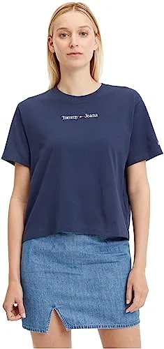 Tommy Jeans Serif Linear Tee Damen T-Shirt XL Twilight Navy