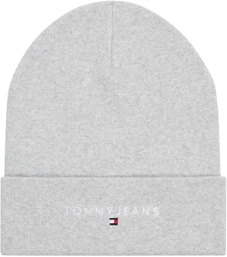 Tommy Jeans Linear Logo Beanie Mütze Grau Bio-Baumwolle