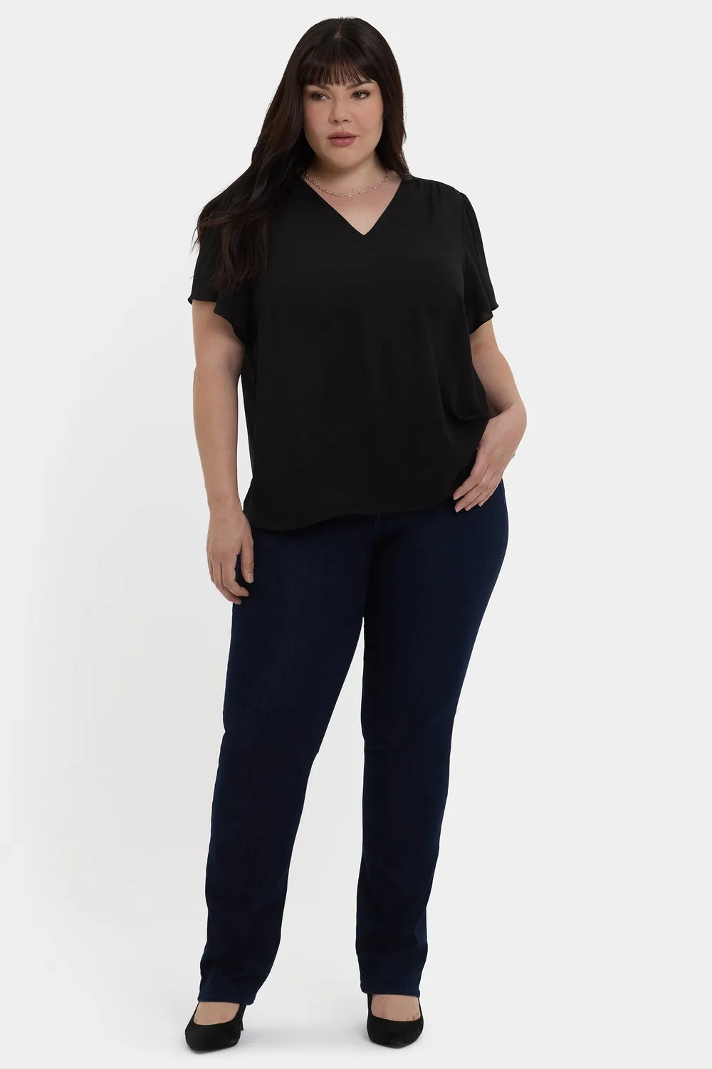 NYDJ Plus Bluse Schwarz Flutter Volant recycelt