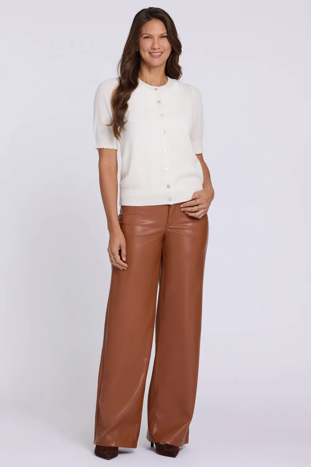 NYDJ Cashmere Crewneck Cardigan Ivory kurzarm