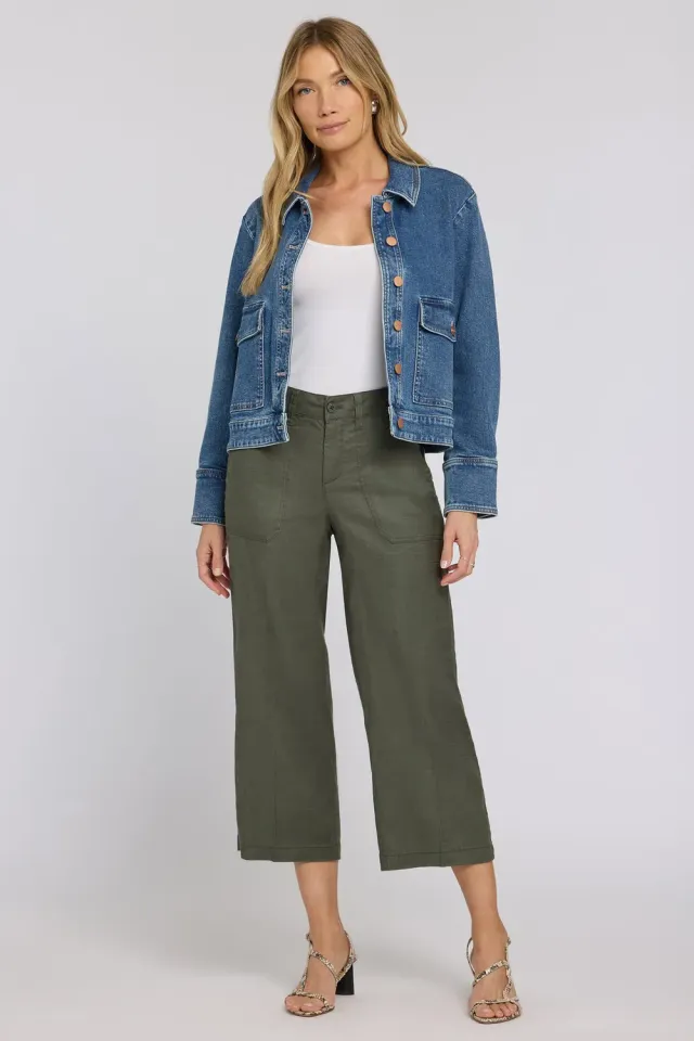 NYDJ Wide Leg Cargo Capri Petite Hose Desert Green Leinen