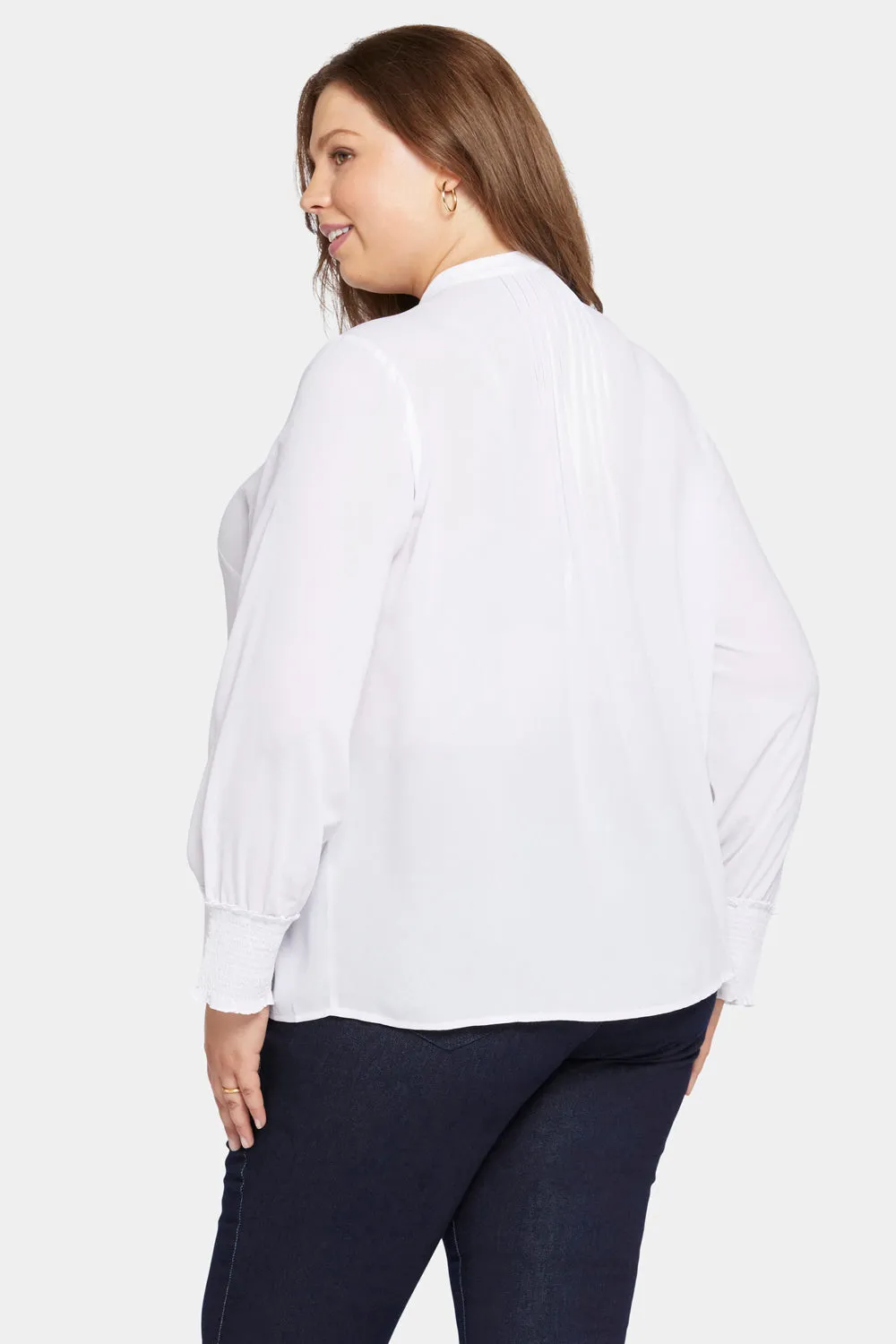 NYDJ Pleated Peasant Bluse Optic White Plus Size weiß