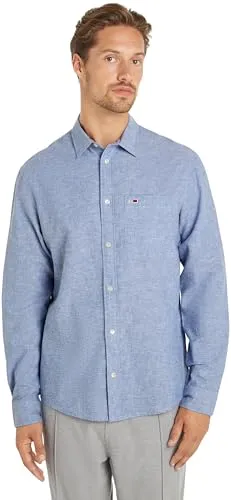 Tommy Jeans Linen Blend Herren Hemd Blau Charmed Gr. S Leinen