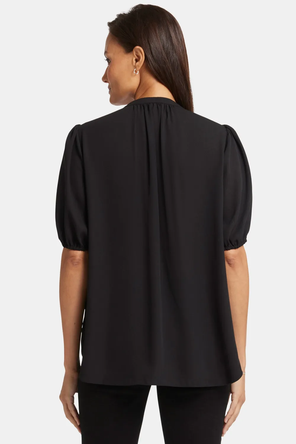 NYDJ Short Puff Sleeve Popover Bluse Schwarz Georgette