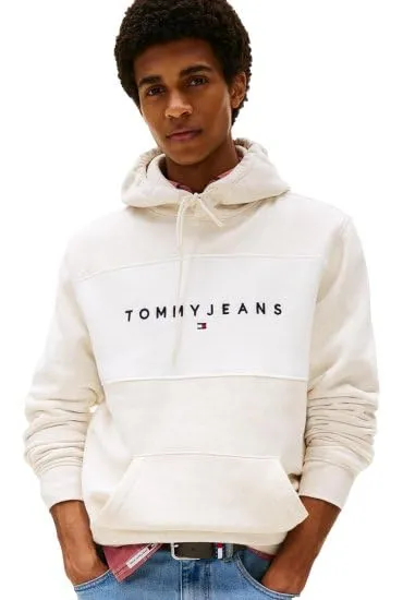 Tommy Jeans TJM Linear Logo Hoodie Kapuzenpullover XXL Beige Baumwolle