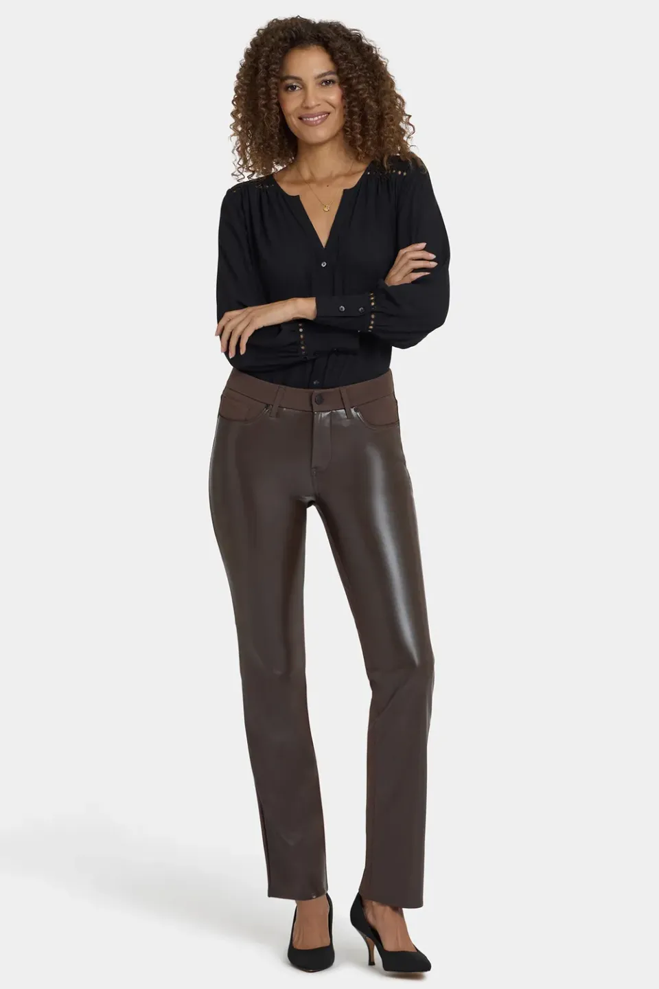 NYDJ Marilyn Straight Hose Petite Coffee Bean Kunstleder