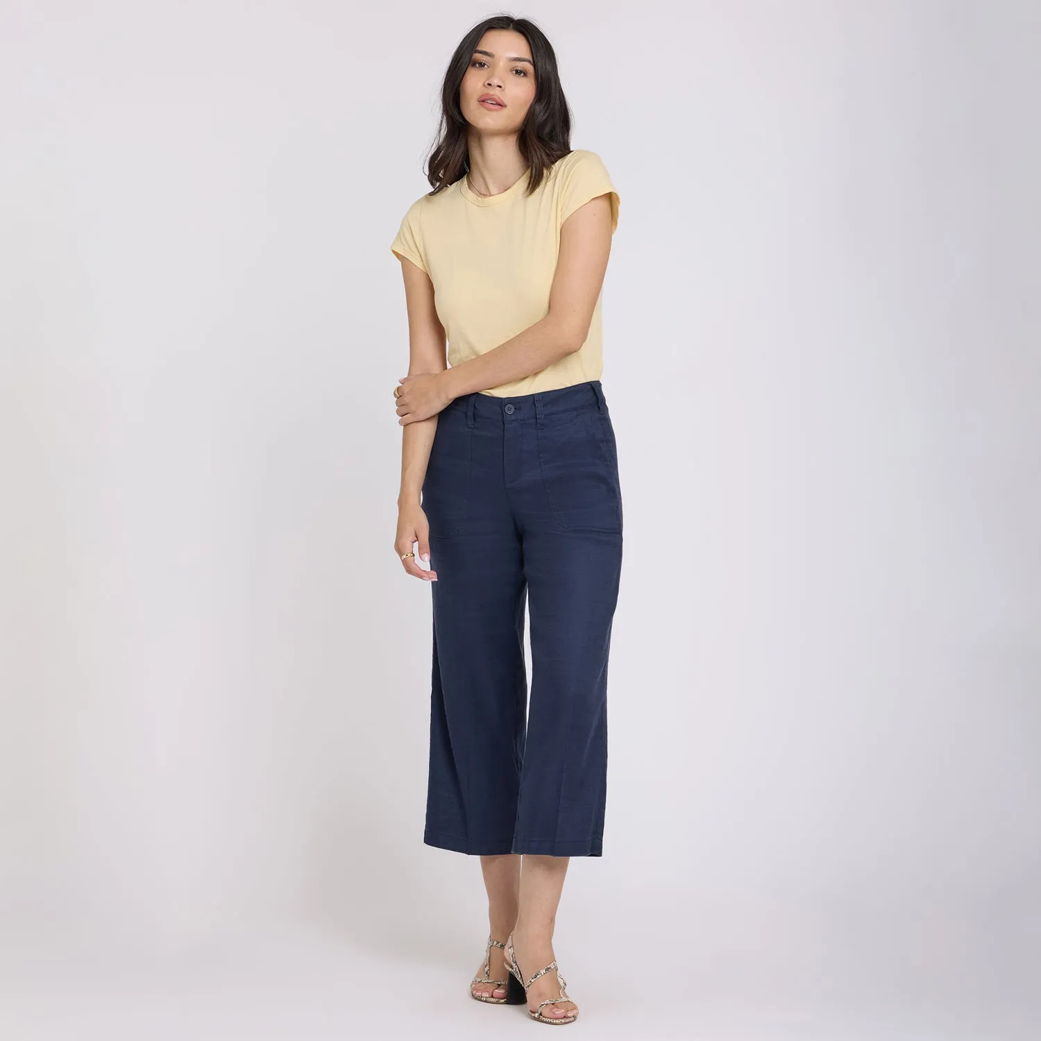 NYDJ Wide Leg Cargo Capri Hose Oxford Navy Leinen
