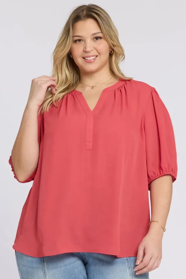 NYDJ Puff Sleeved Popover Top Plus Chrysanthemum leicht