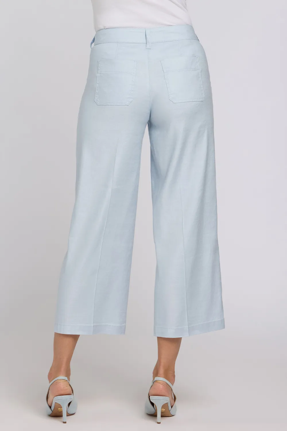 NYDJ Wide Leg Cargo Capri Petite Blue Clover Leinen