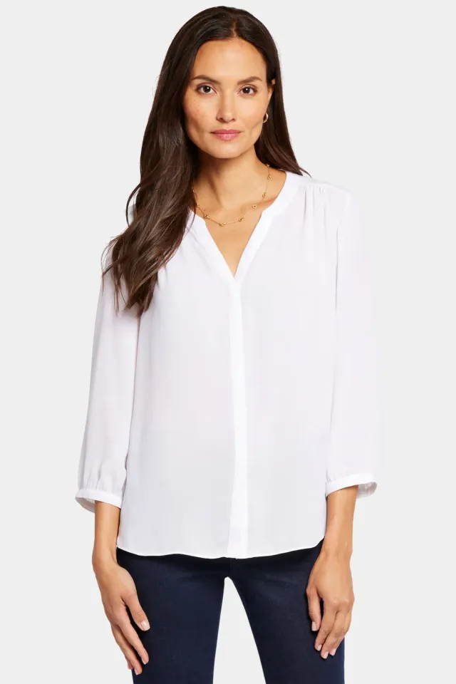 NYDJ Pintuck Petite Bluse Optic White 3/4-Arm