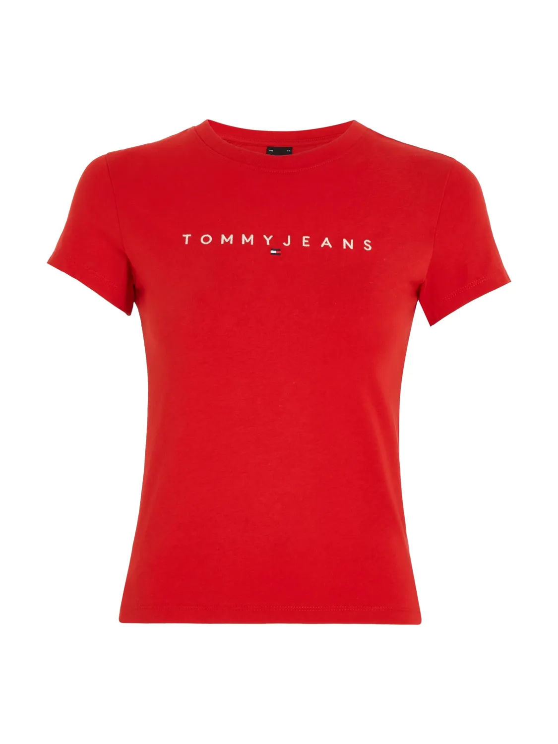 Tommy Jeans TJW Slim Linear Damen T-Shirt L Slim-Fit Weiß