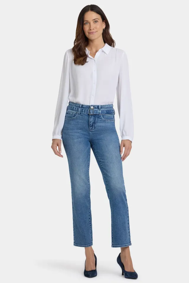 NYDJ Marilyn Straight Ankle Jeans Washed Crystal High Rise