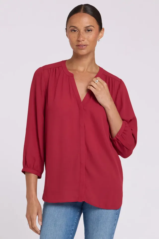NYDJ Pintuck Blouse Bluse Beaujolais Rot 3/4-Arm