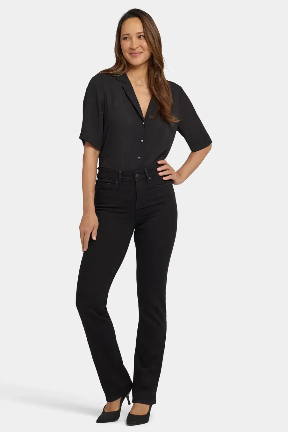 NYDJ Marilyn Straight Jeans Schwarz Stretch