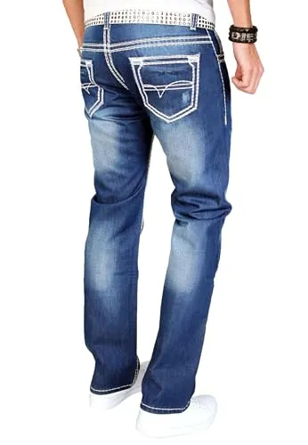 Alessandro Salvarini AS011 Herren Jeans Regular Blau Stonewash 42W/36L