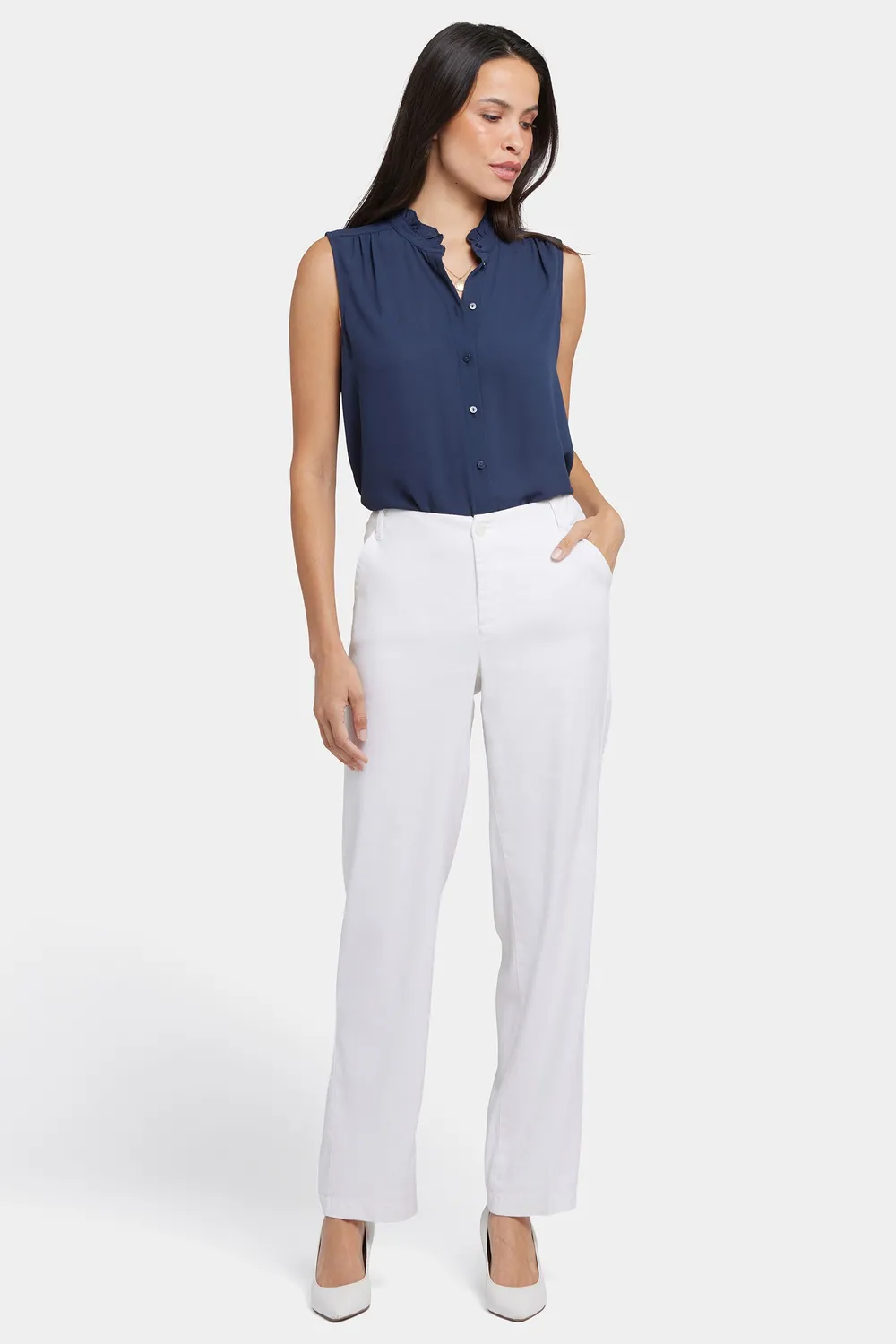 NYDJ Marilyn Straight Hose Optic White Leinen Gr 00-18