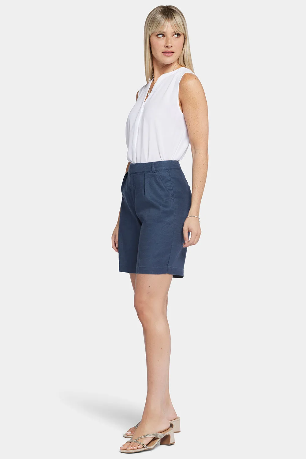 NYDJ Relaxed Shorts Oxford Navy Stretch-Leinen kurz