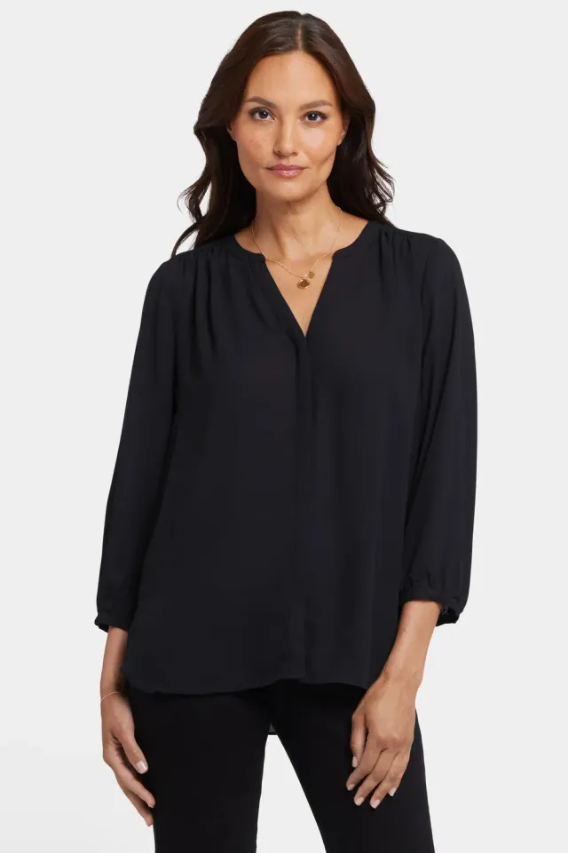 NYDJ Pintuck Blouse Bluse Black 3/4-Arm schwarz