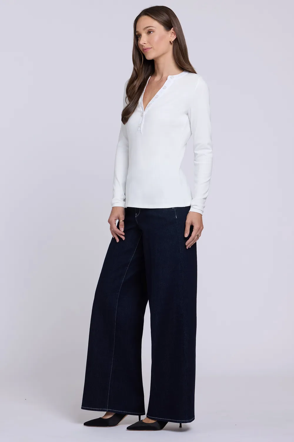 NYDJ Emery Optic White Henley Langarm Ripp