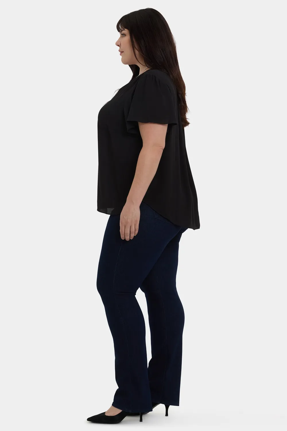 NYDJ Plus Bluse Schwarz Flutter Volant recycelt