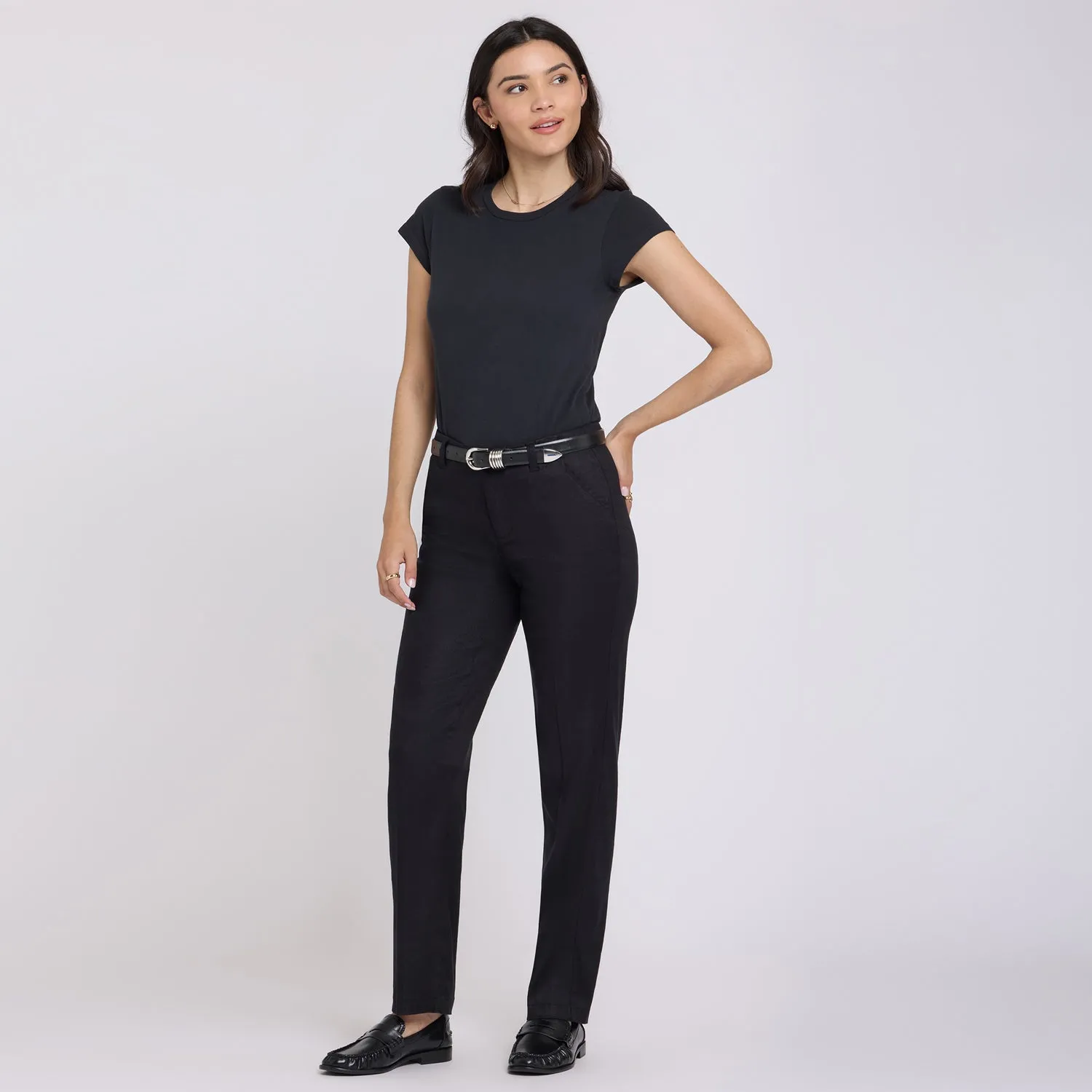 NYDJ Marilyn Straight Pants Schwarz Leinenhose