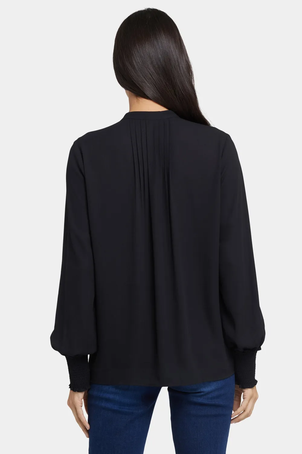 NYDJ Pleated Peasant Bluse Schwarz Smokebündchen