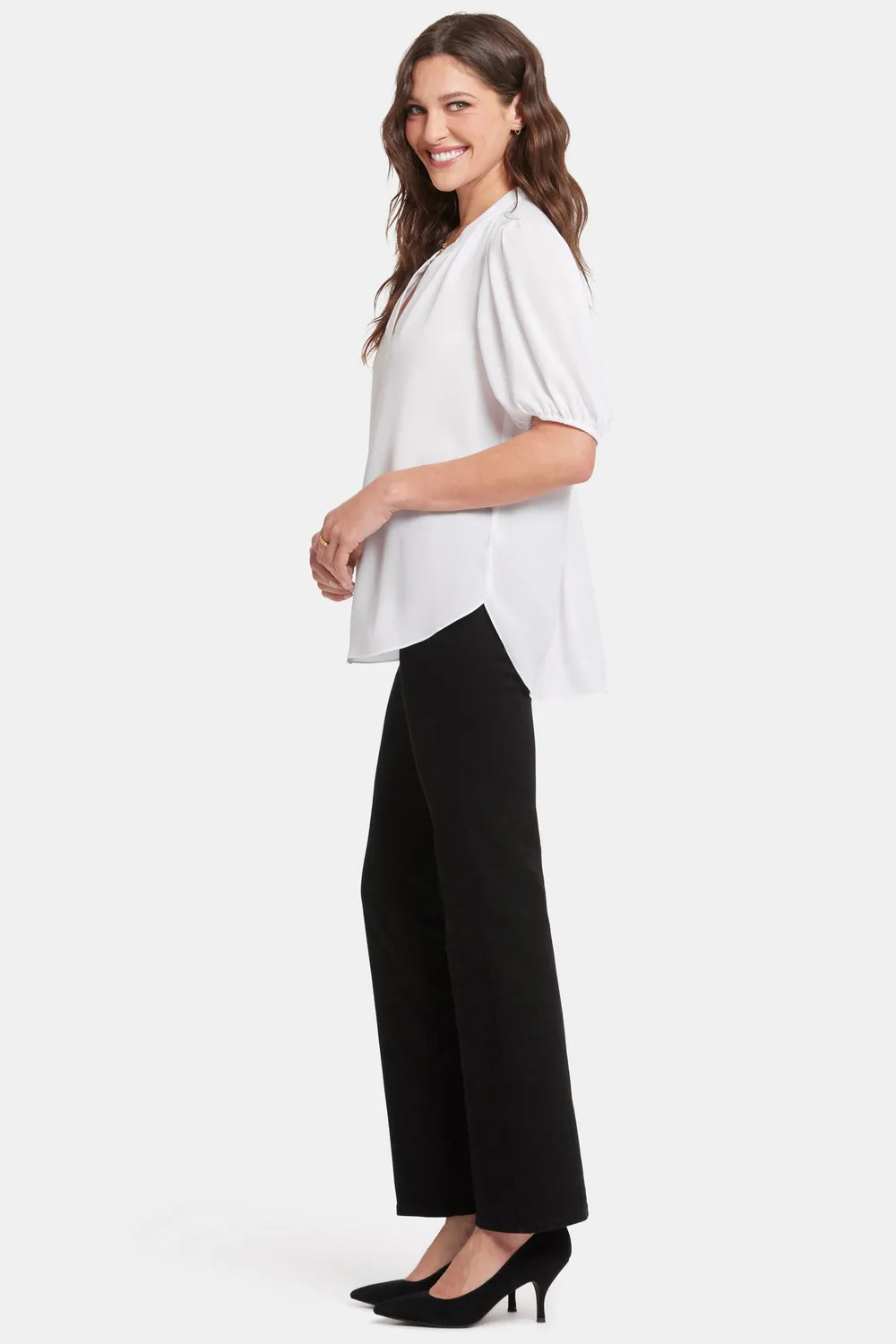 NYDJ Popover Bluse Optic White Puffärmel kurz
