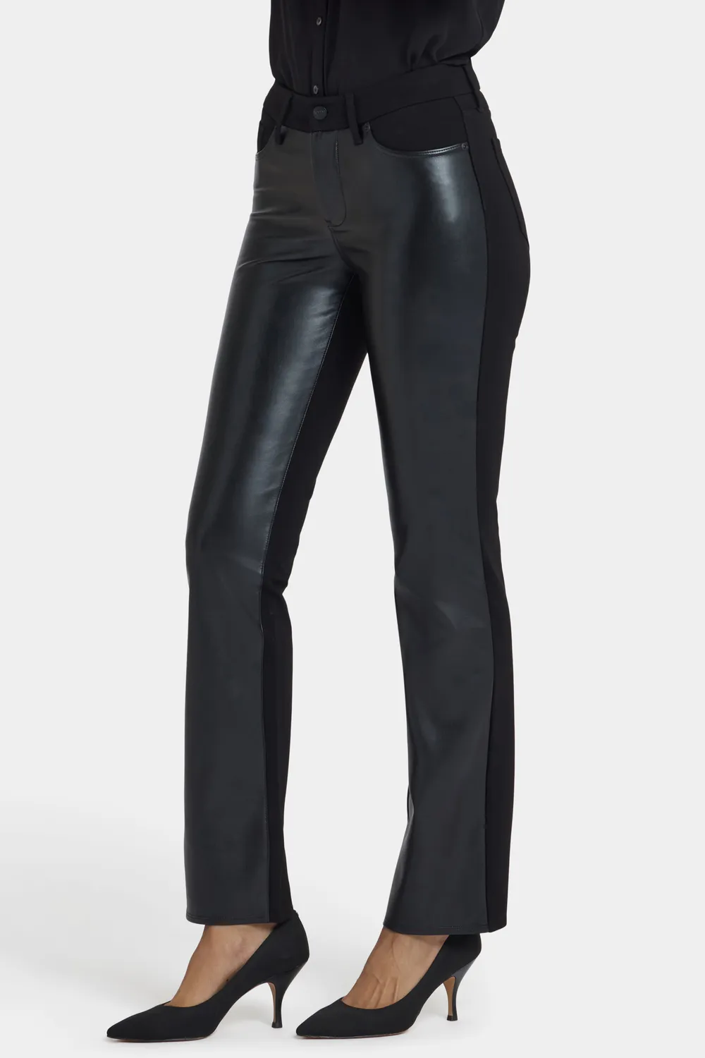 NYDJ Marilyn Straight Hose Schwarz Kunstleder