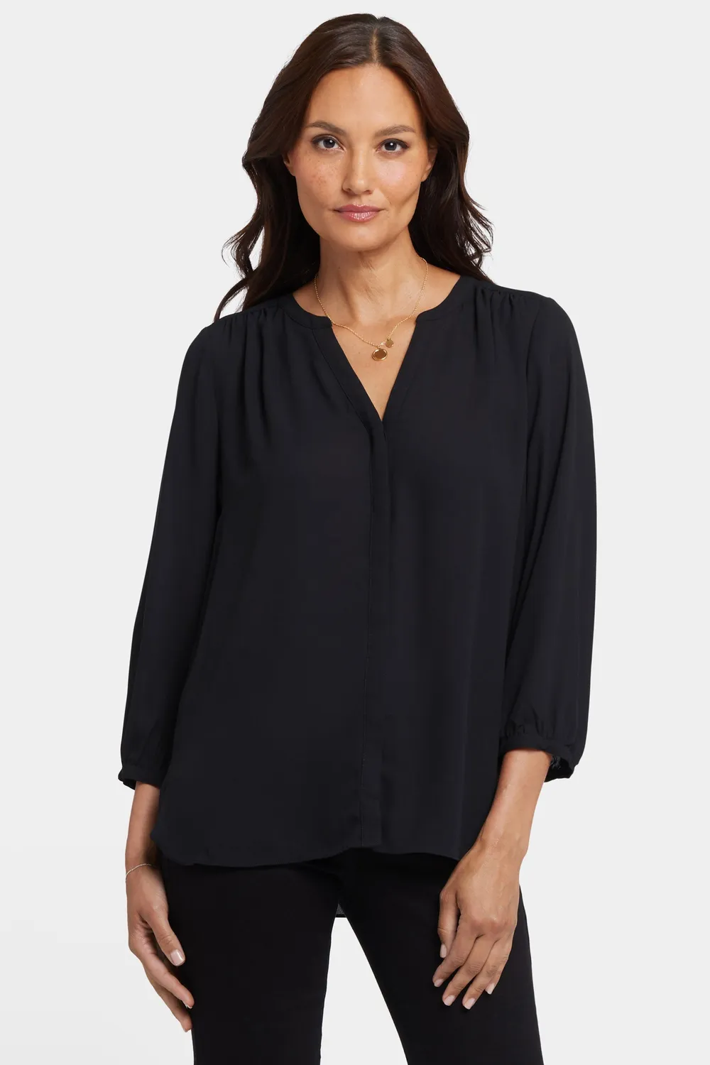 NYDJ Pintuck Bluse Petite Schwarz