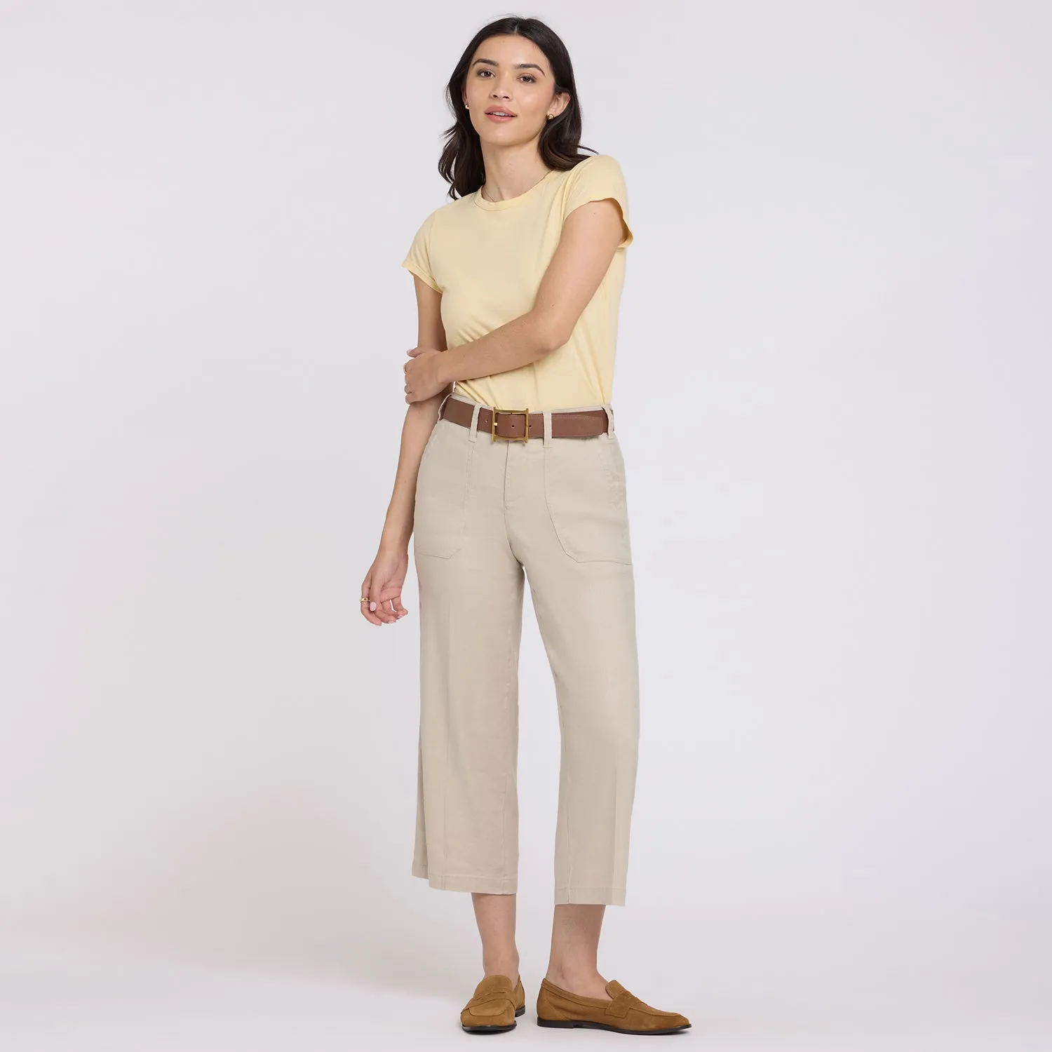 NYDJ Wide Leg Cargo Capri Caprihose Feather Stretch-Leinen