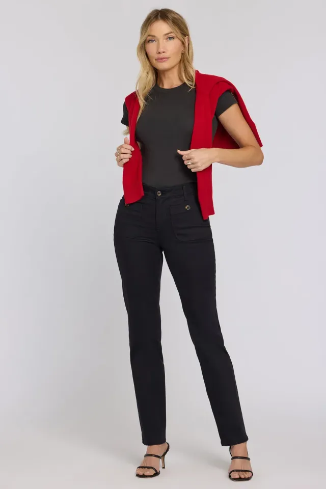 NYDJ Marilyn Straight Jeans Schwarz Patchpockets