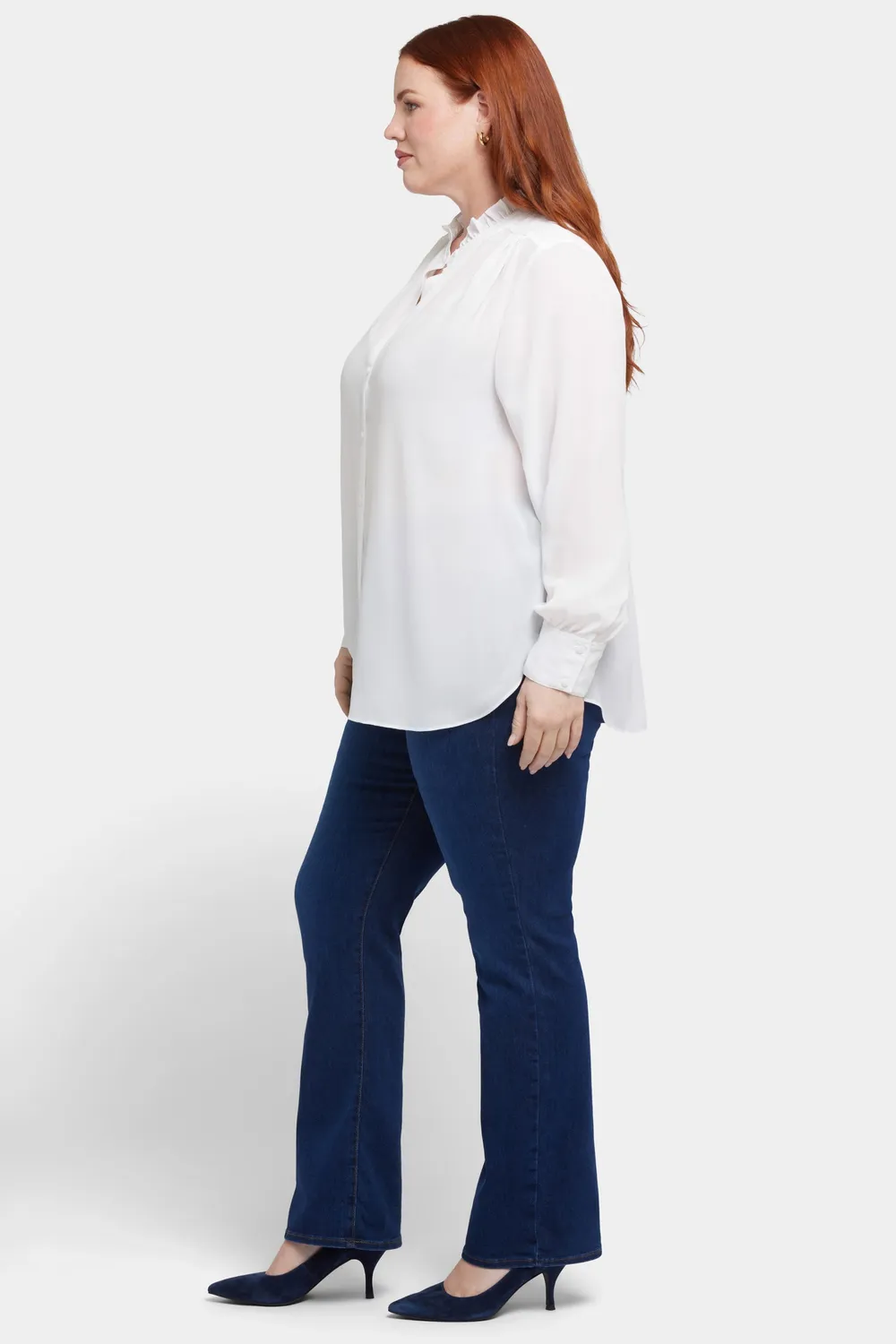 NYDJ Ruffle Neck Bluse Optic White Plus Rüschen