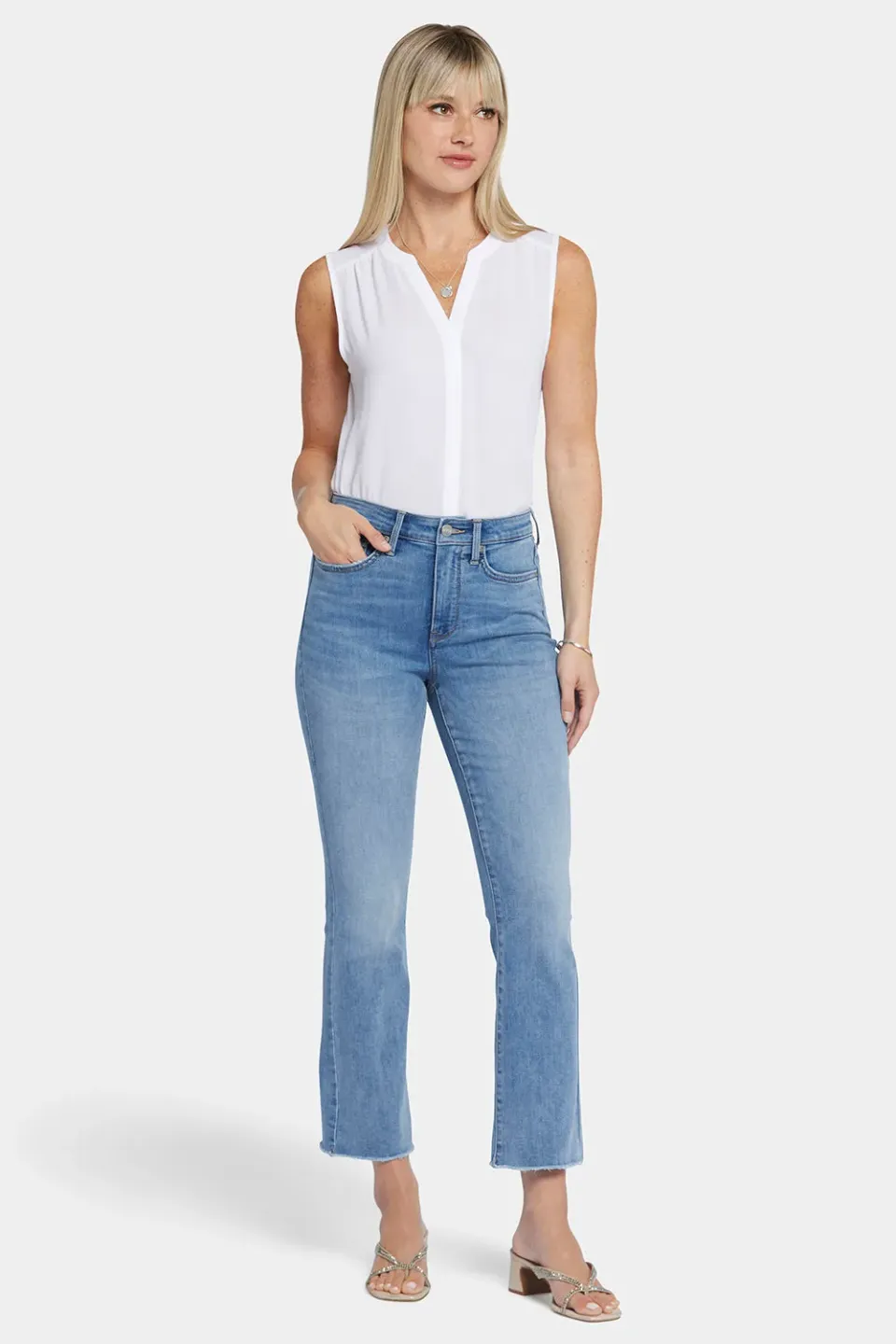 NYDJ Slim Bootcut Ankle Jeans Blau Fransensaum