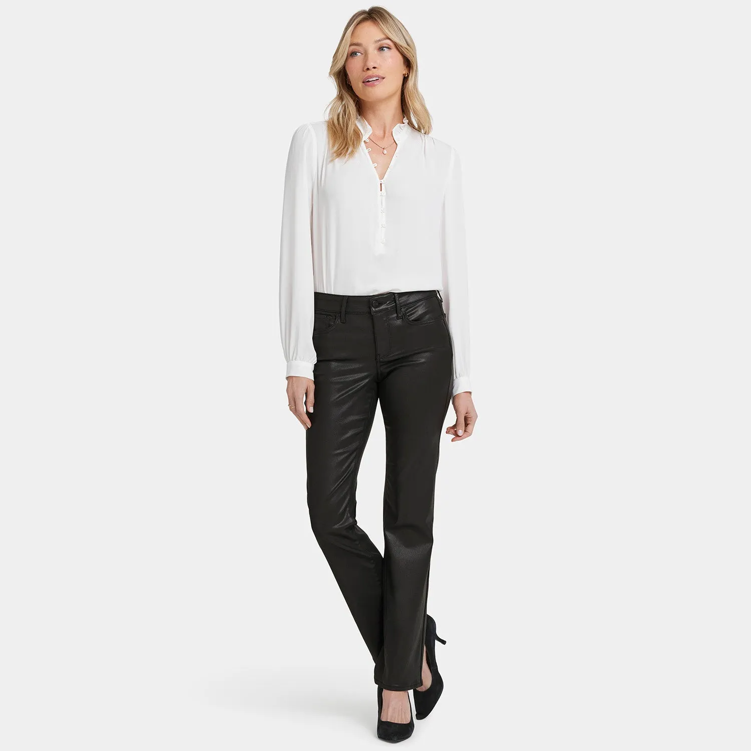 NYDJ Coated Marilyn Straight Jeans Schwarz Coated
