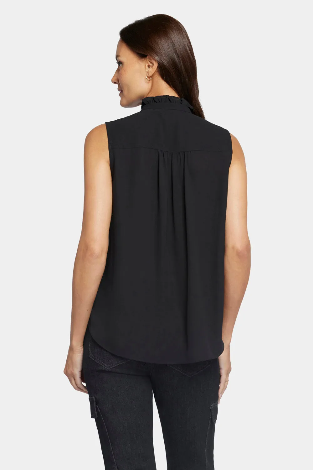 NYDJ Ruffle Neck Bluse Schwarz Ärmellos