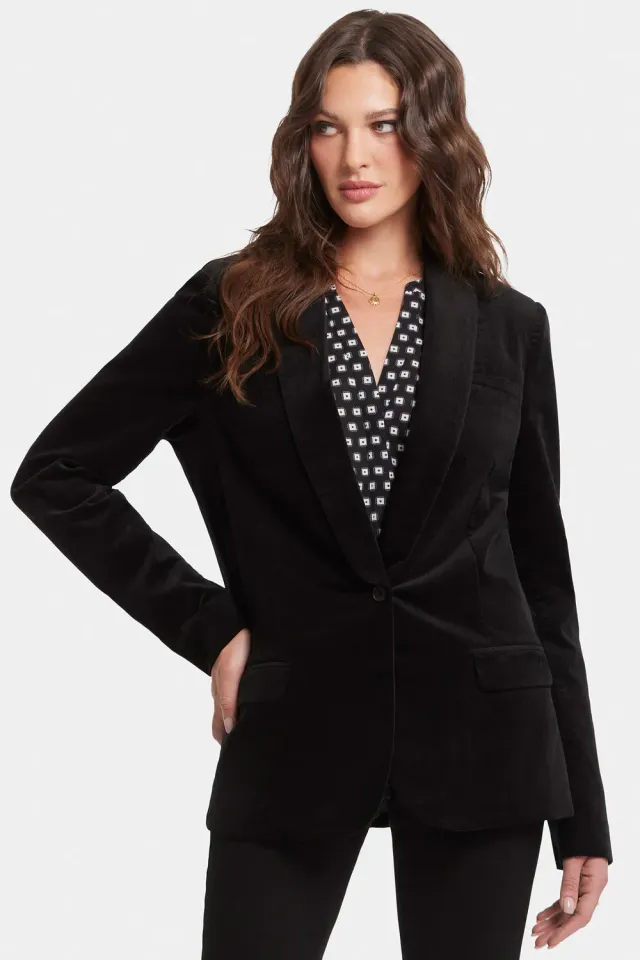 NYDJ Tuxedo Jacke Schwarz Velveteen Einreihig