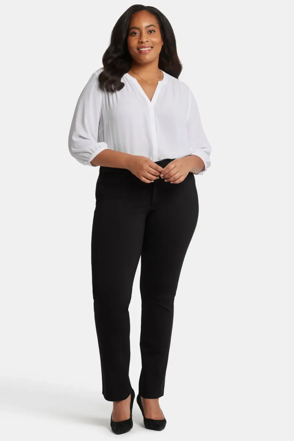 NYDJ Marilyn Straight Plus Hose Schwarz Ponte