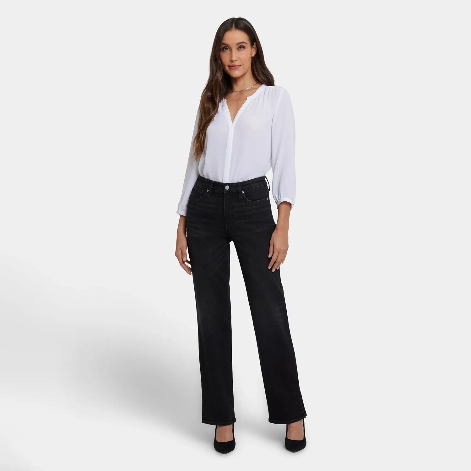 NYDJ Bailey Relaxed Straight Jeans French Nightfall schwarz