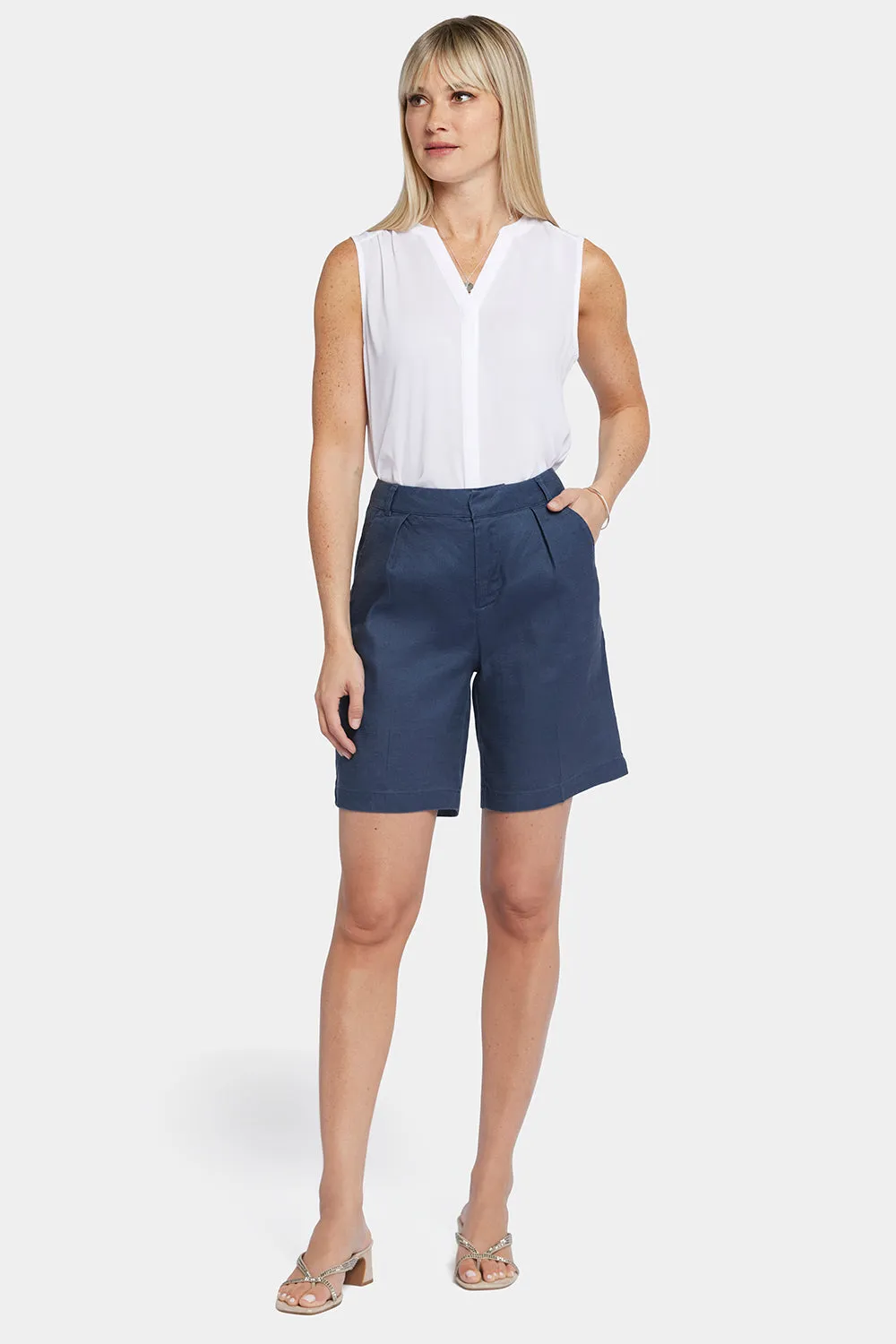 NYDJ Relaxed Shorts Oxford Navy Stretch-Leinen kurz