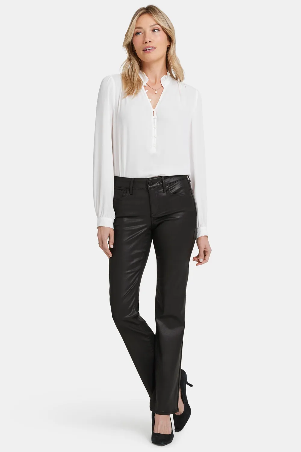 NYDJ Marilyn Straight Petite Jeans Schwarz beschichtet