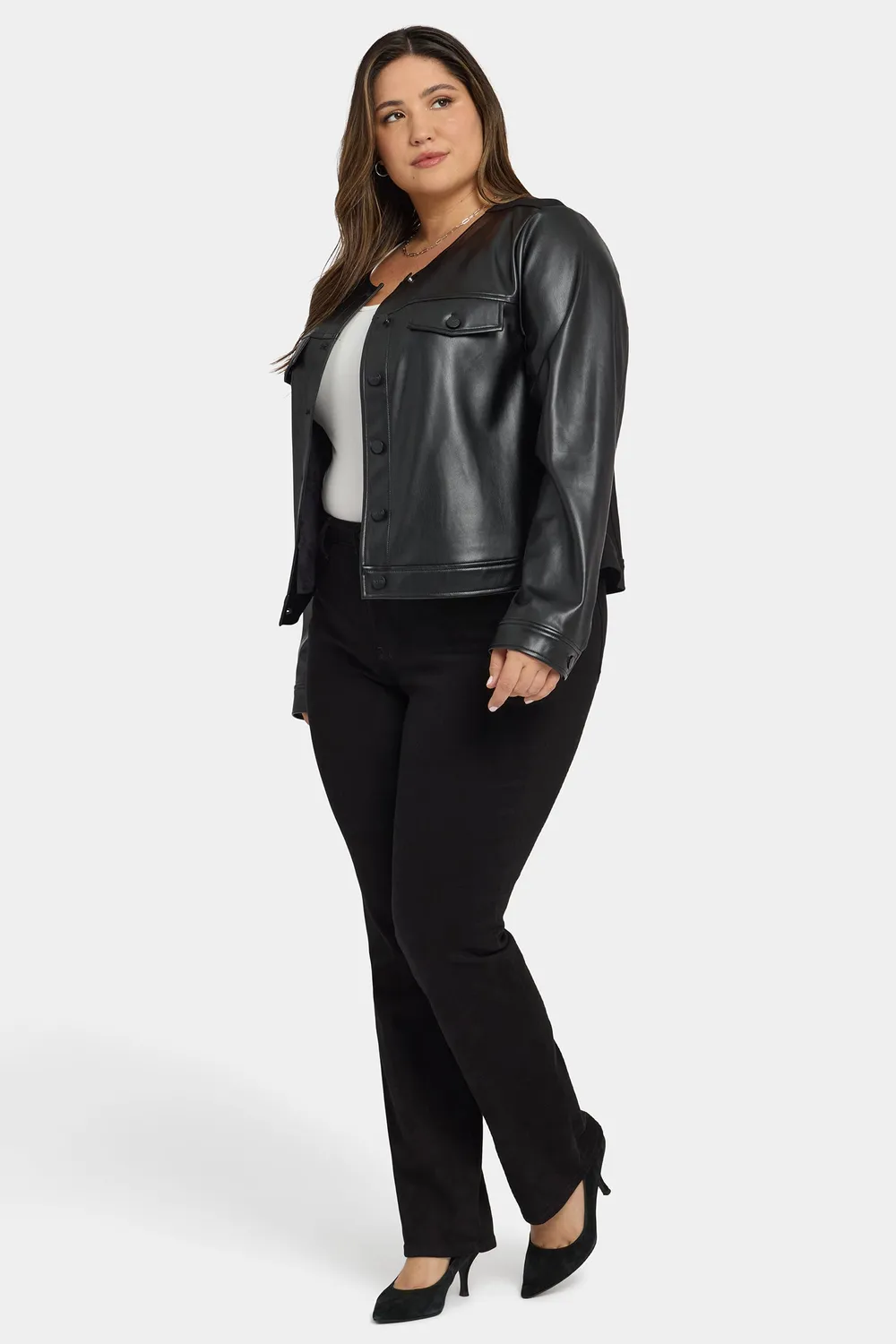 NYDJ Vanessa Jacke Plus Size Schwarz Kunstleder