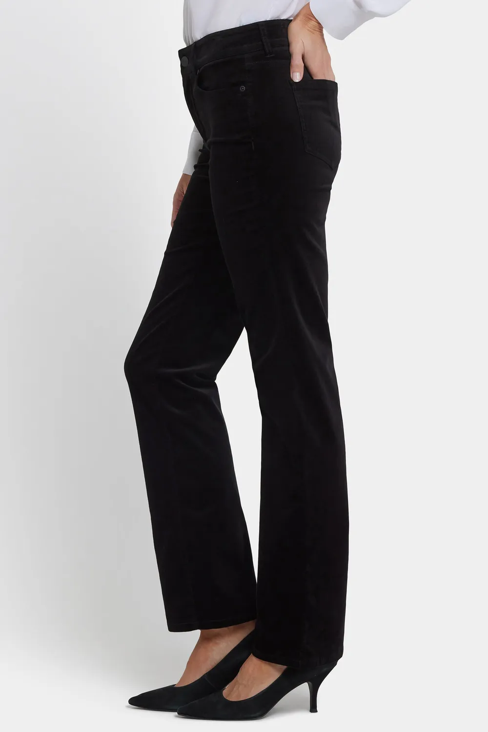 NYDJ Marilyn Straight Hose Petite Schwarz Samt