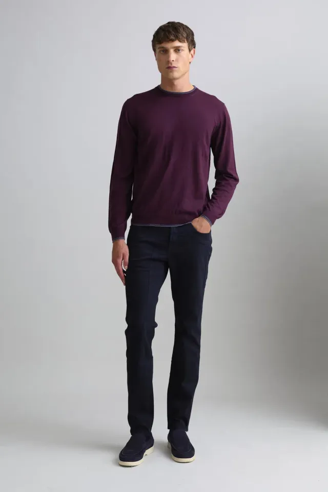 Jeckerson Girocollo Pullover Herren violett Wolle Rundhals