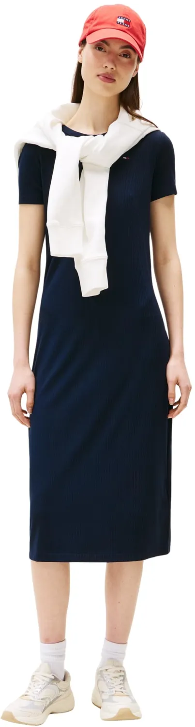 Tommy Jeans Bodycon Midi Gerippt Kleid Damen
