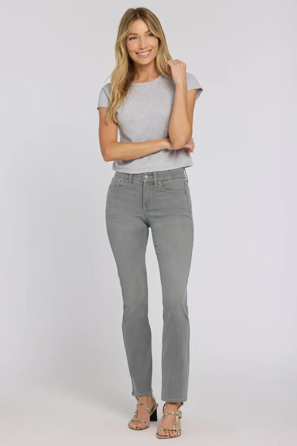 NYDJ Waist-Match Marilyn Straight Jeans Stone Fade Grau