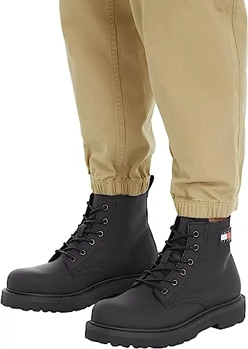 Tommy Jeans TJM Ruberized Herren Boots Schnürstiefel Schwarz